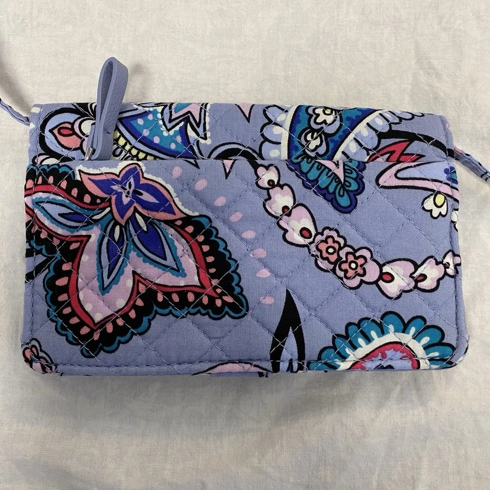 Vera Bradley Crossbody Wallet All In One Purple Floral Paisley Quilted
